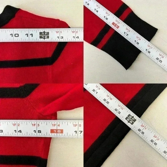 Ricki’s Wrap Front Sweater Deep V Neckline Thin Knit Red Black Stripes XS - Picture 10 of 15
